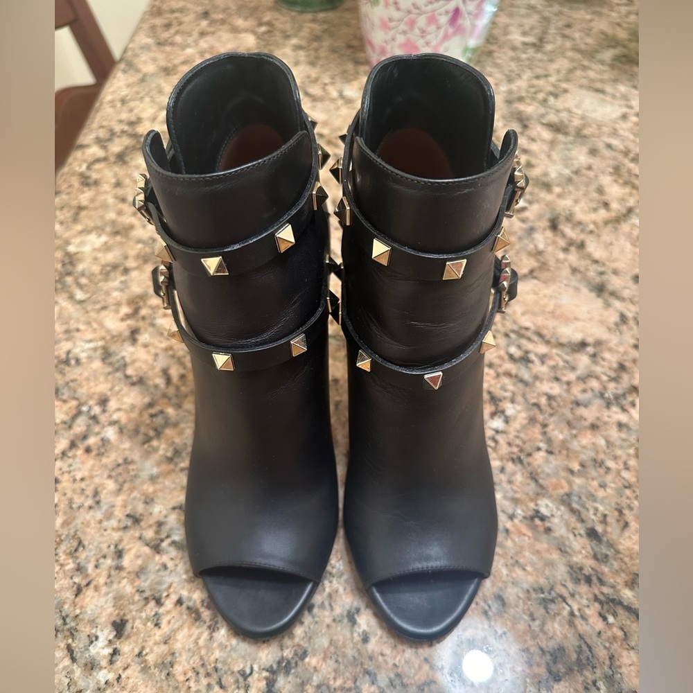 Valentino Garavani Rockstud Leather Open Toe Boots